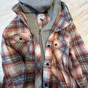 Never Worn! Cisono Plaid Hooded Flannel Jacket / Shacket (Layered Hoodie Style)